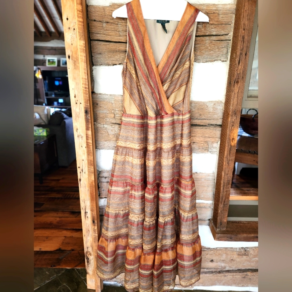Ralph Lauren Tiered Multicolor Sleeveless Maxi Boho Dress Sz 12